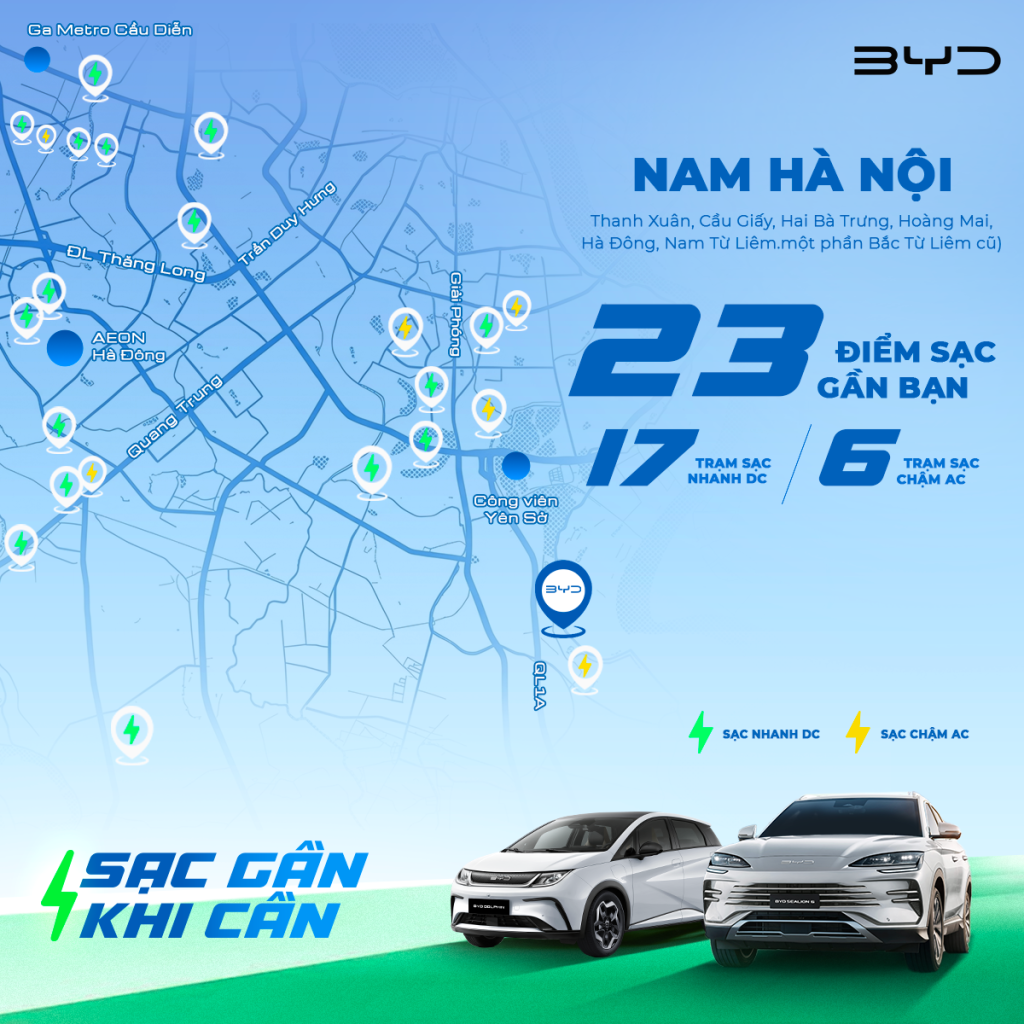 Mạng lưới trạm sạc BYD Nam Hà Nội