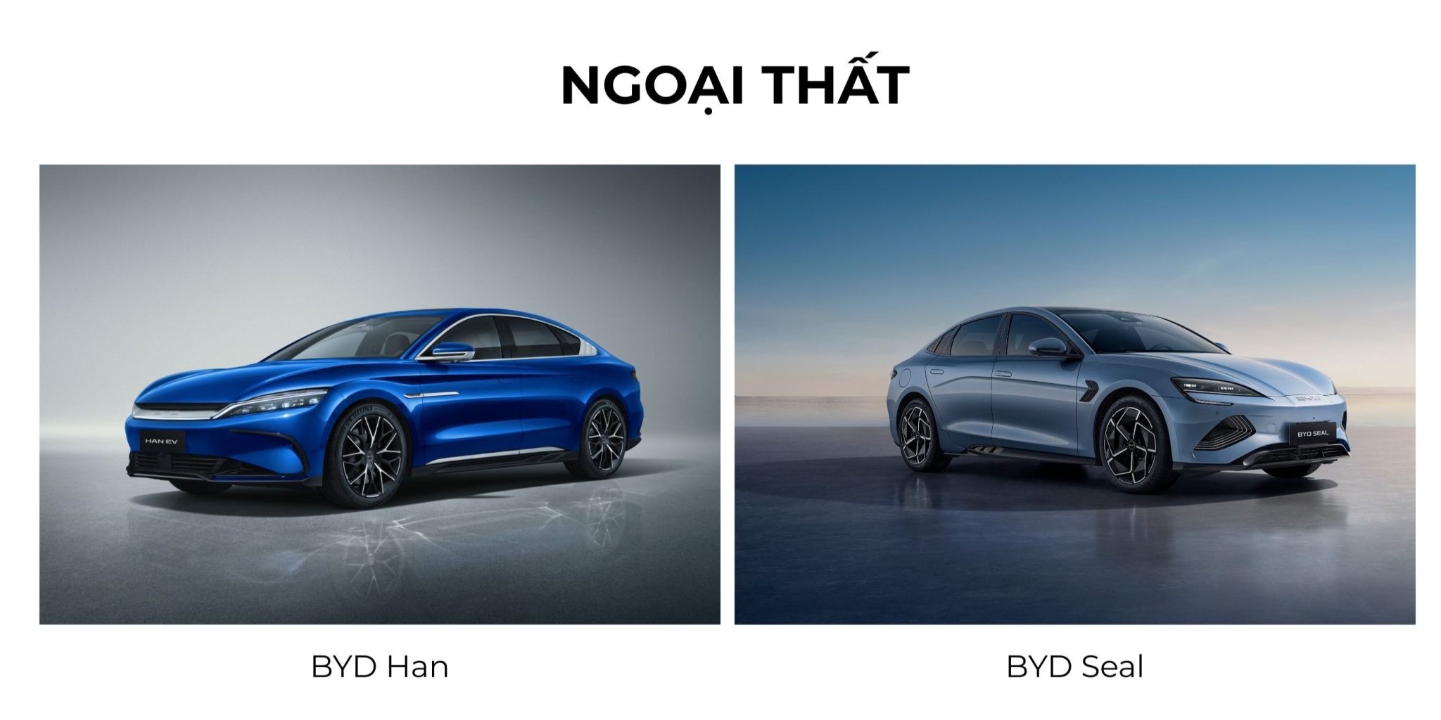 So sánh tổng quan thiết kế ngoại thất của BYD Han và BYD Seal