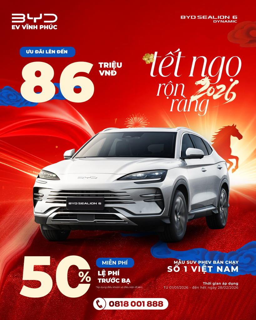 Ưu đãi lớn dịp Tết 2026 cho xe BYD Sealion 6 tại BYD Vĩnh Phúc