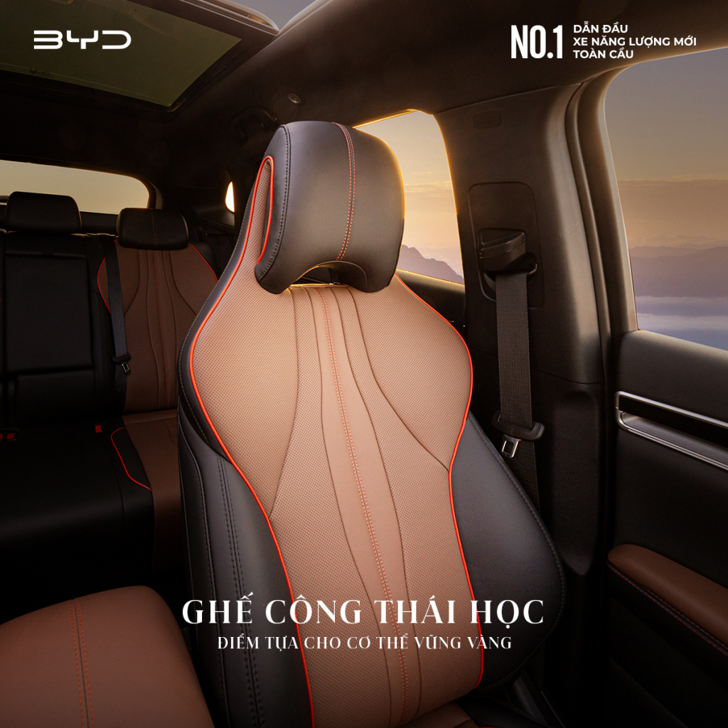 Ghế da công thái học trên BYD Sealion 6 giúp hành khách ngồi thoải mái dễ chịu suốt hành trình
