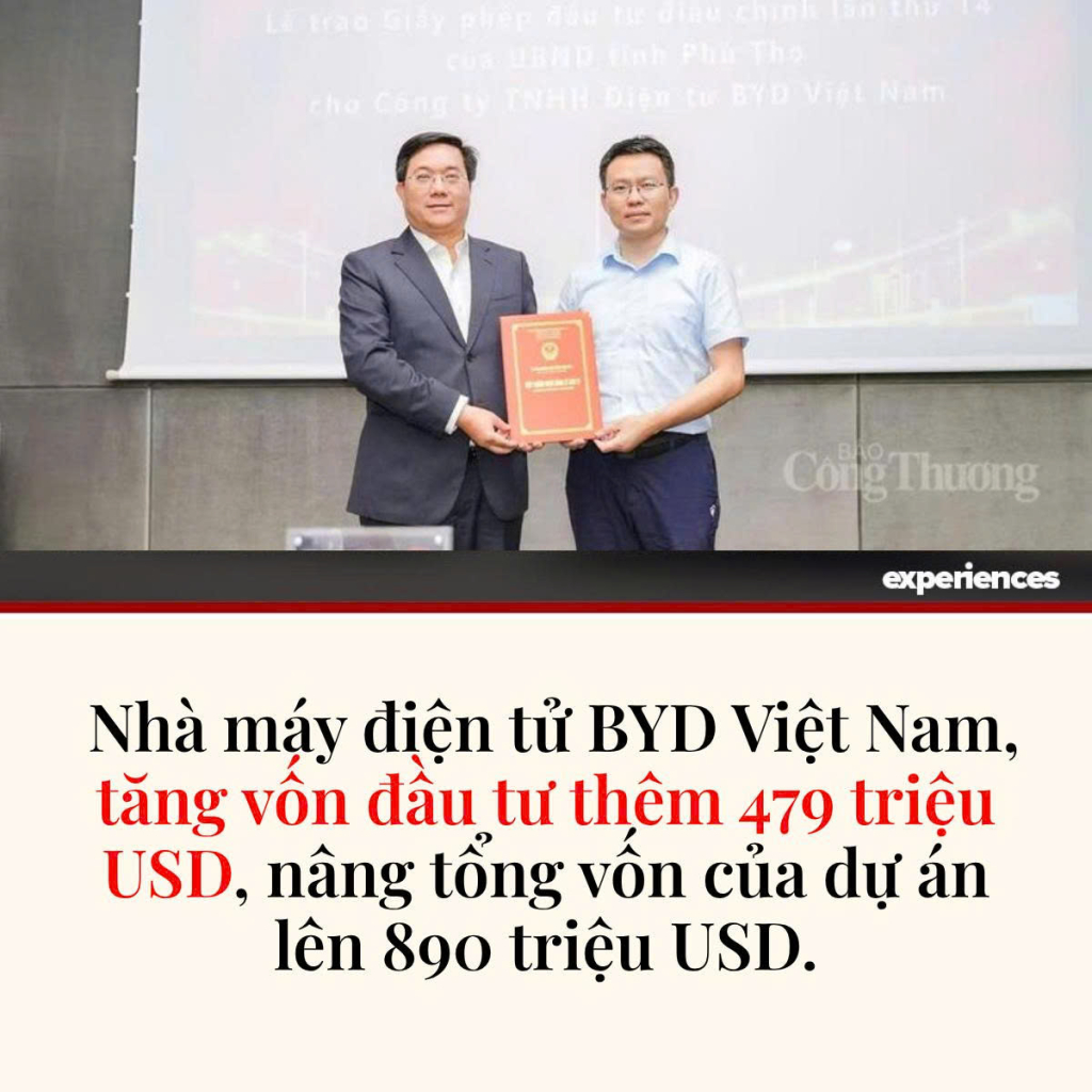 nhà máy điện tử BYD Việt Nam tại Phú Thọ quy mô gần 1 tỷ USD
