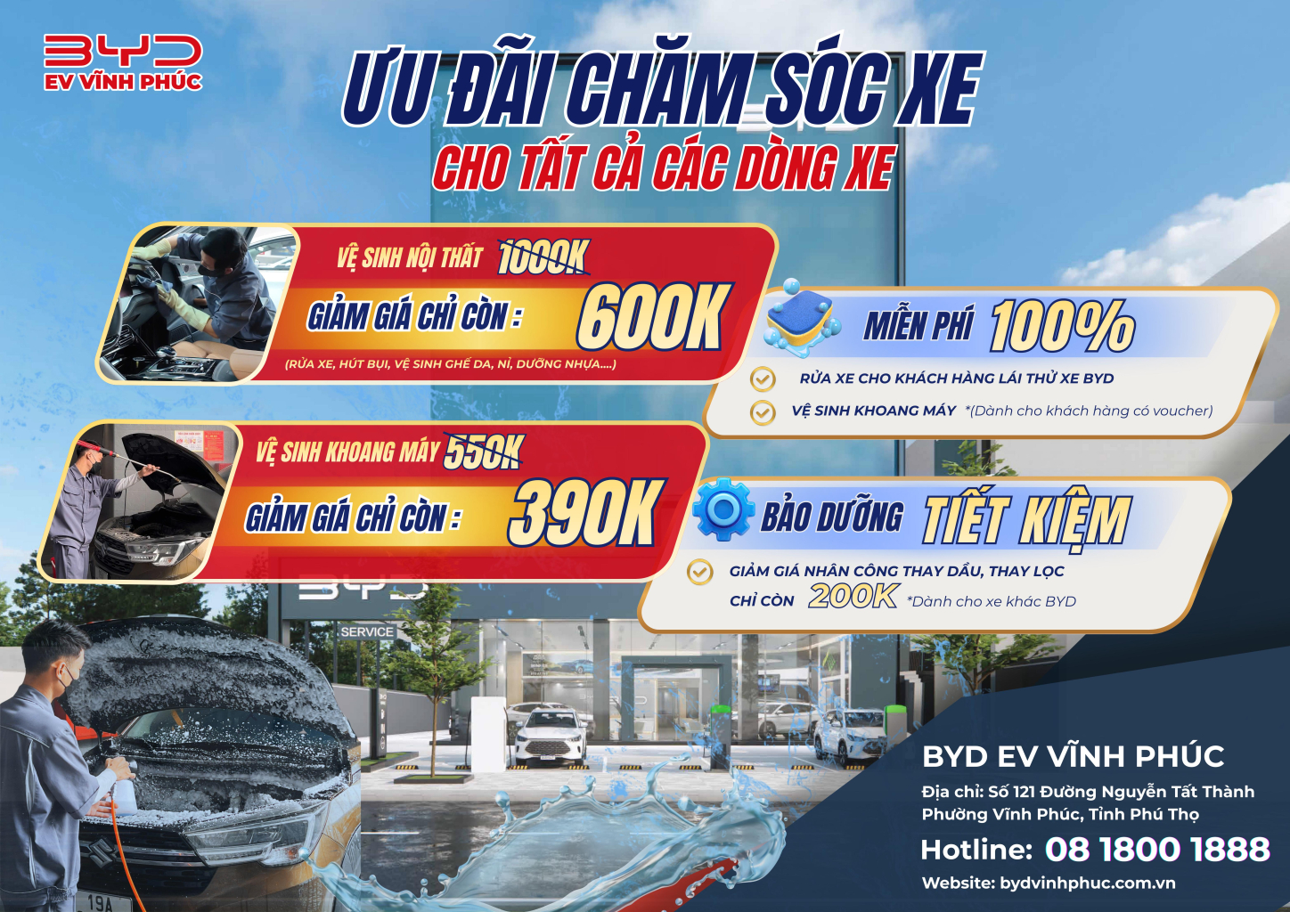 Dịch vụ vệ sinh nội thất ô tô ưu đãi tại xưởng dịch vụ BYD Vĩnh Phúc