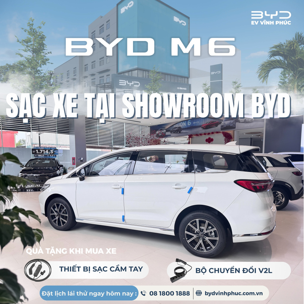Sạc BYD M6 tại hệ thống đại lý BYD chính hãng - hiện đã có mặt khắp Việt Nam