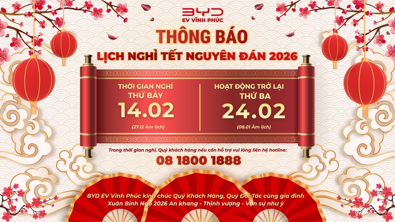 Thông Báo Lịch Nghỉ Tết Nguyên Đán 2026 Của BYD Vĩnh Phúc
