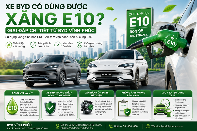 Xe BYD Có Ảnh Hưởng Gì Khi Dùng Xăng E10 Không? Tất Cả Những Điều Chủ Xe Cần Biết Khi Chuyển Sang Xăng Sinh Học