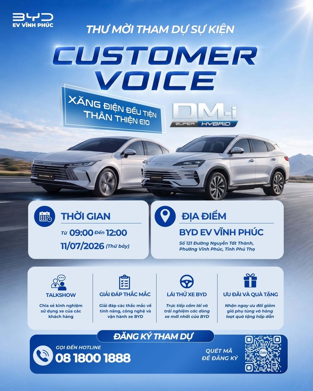 Customer Voice BYD Vĩnh Phúc 11/07/2026 – Xăng Điện Đều Tiện, Thân Thiện E10 | Trải Nghiệm Xe Năng Lượng Mới Cùng Đại Lý Chính Thức BYD Tại Phú Thọ