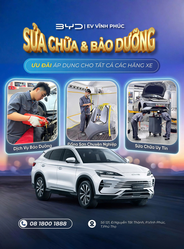 Xưởng Dịch Vụ BYD Vĩnh Phúc – Trung Tâm Bảo Dưỡng, Sửa Chữa & Phụ Tùng Chính Hãng Tại Phú Thọ