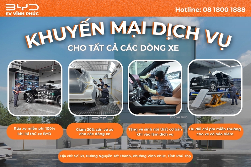 Ưu Đãi Dịch Vụ Chính Hãng Tại BYD Vĩnh Phúc – Chăm Xe Toàn Diện, Nhận Quà Liền Tay!