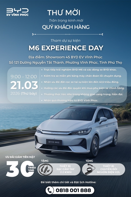 Sự Kiện Trải Nghiệm BYD M6 Experience Day – 21/03/2026 Tại BYD Vĩnh Phúc