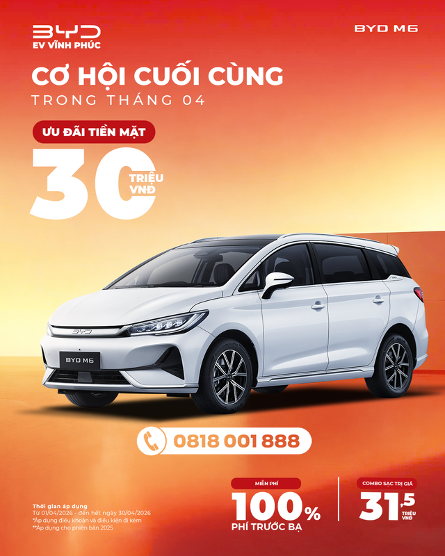 Mua Xe Điện BYD Tại Phú Thọ Nhận Ưu Đãi Tới 88,7 Triệu + Miễn 100% Trước Bạ – Cơ Hội Hiếm Có Chỉ Duy Nhất Trong Tháng 4/2026!