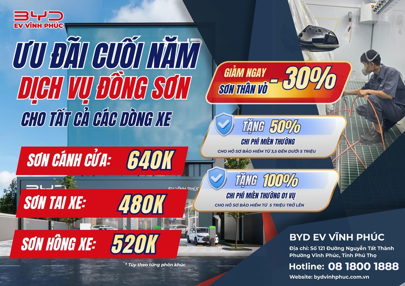 Xưởng Dịch Vụ BYD Vĩnh Phúc Triển Khai Ưu Đãi Chăm Sóc Xe & Đồng Sơn Cuối Năm Cho Mọi Dòng Xe